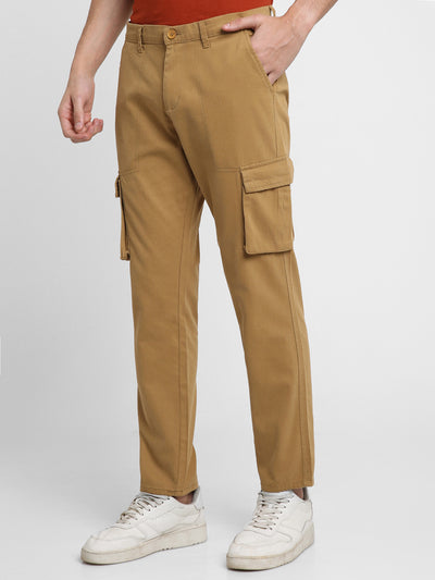 Men's Khaki Solid Cargo trousers