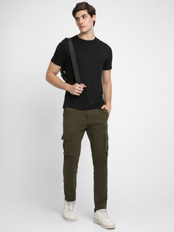 Men's Olive Solid Cargo trousers