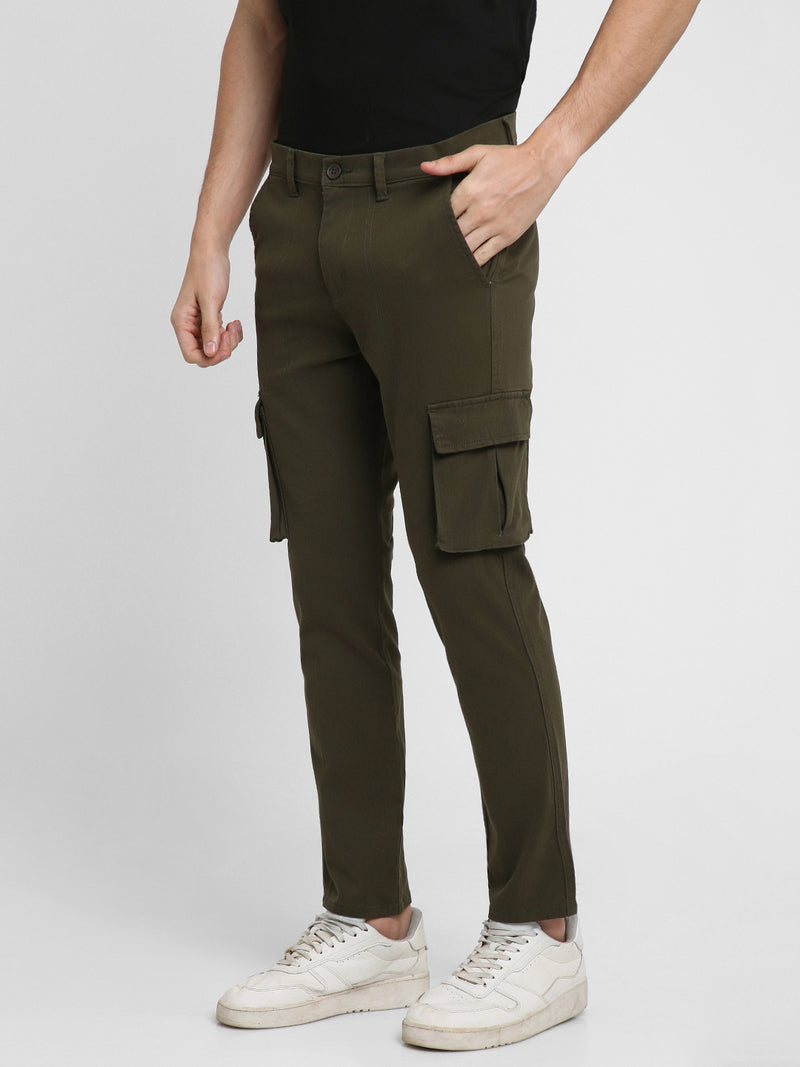 Men's Olive Solid Cargo trousers