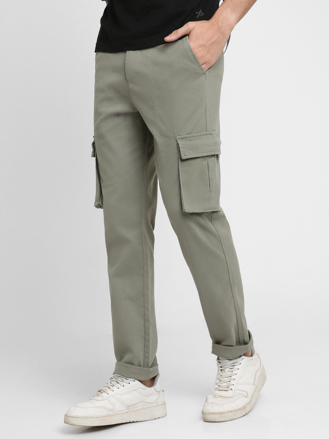 Men's Sage Green Solid Cargo trousers