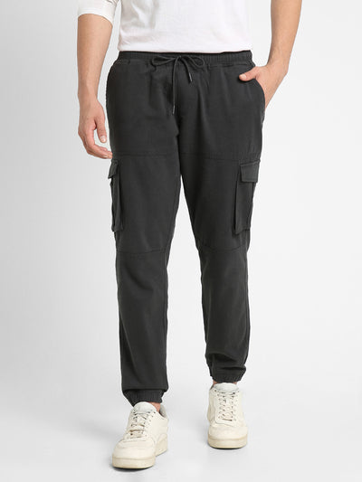 Men's Charcoal Grey Solid Cargo joggers