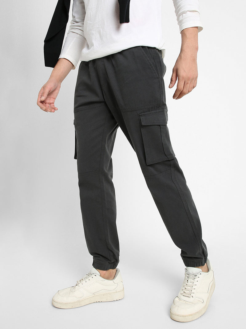 Men's Charcoal Grey Solid Cargo joggers