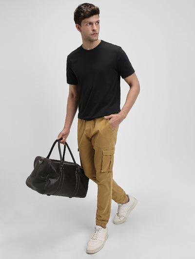 Men's Khaki Solid Cargo Joggers