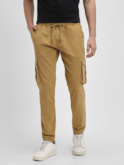 Men's Khaki Solid Cargo Joggers