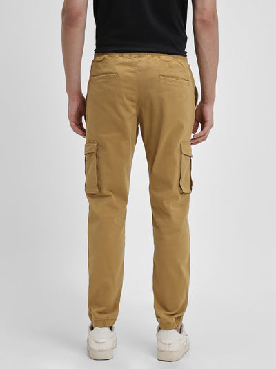 Men's Khaki Solid Cargo Joggers