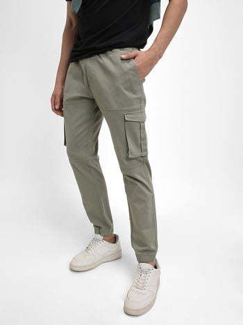 Men's Sage Green Solid Cargo Joggers