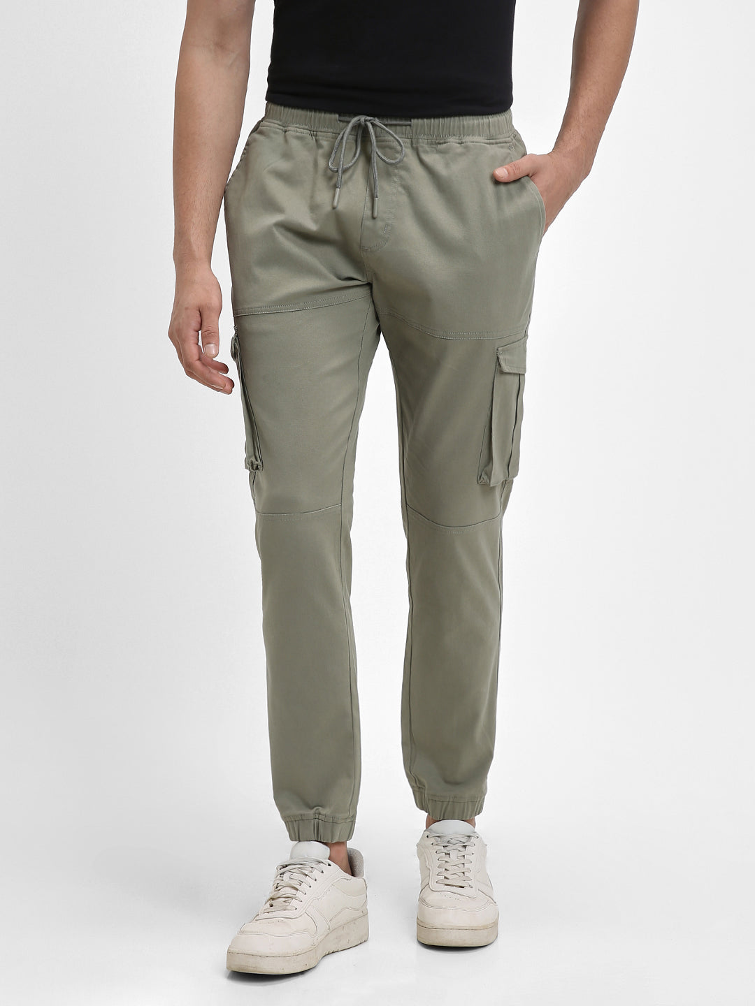 Men's Sage Green Solid Cargo Joggers