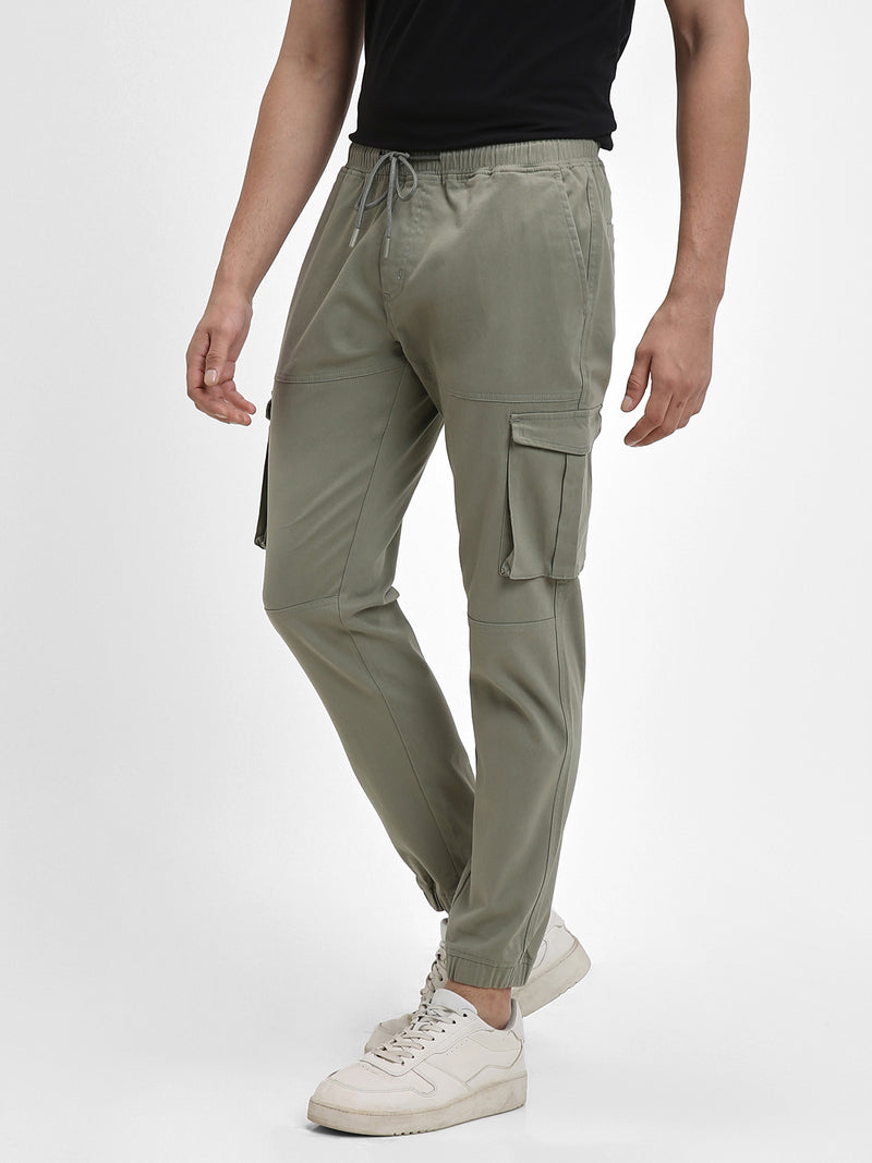 Men's Sage Green Solid Cargo Joggers