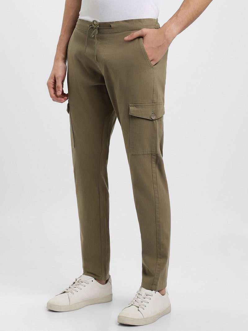 Men's Moss green Solid Cargo Trousers