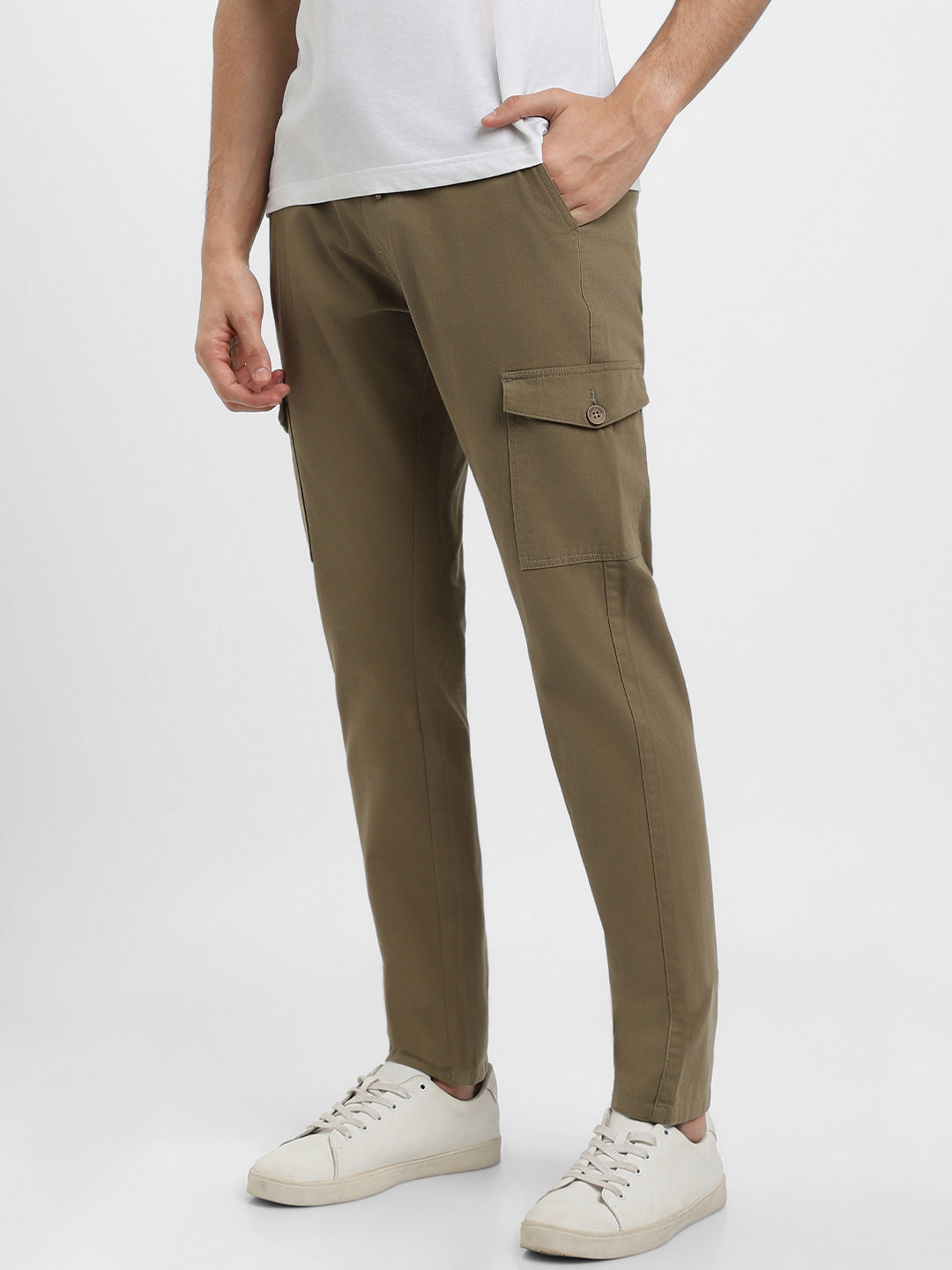 Men's Moss green Solid Cargo Trousers