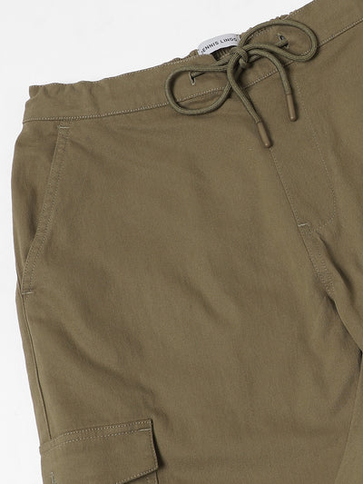 Men's Moss green Solid Cargo Trousers