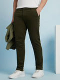 Men Olive Solid Straight Fit Chinos