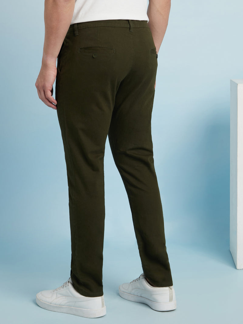 Men Olive Solid Straight Fit Chinos