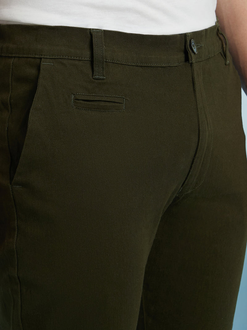 Men Olive Solid Straight Fit Chinos