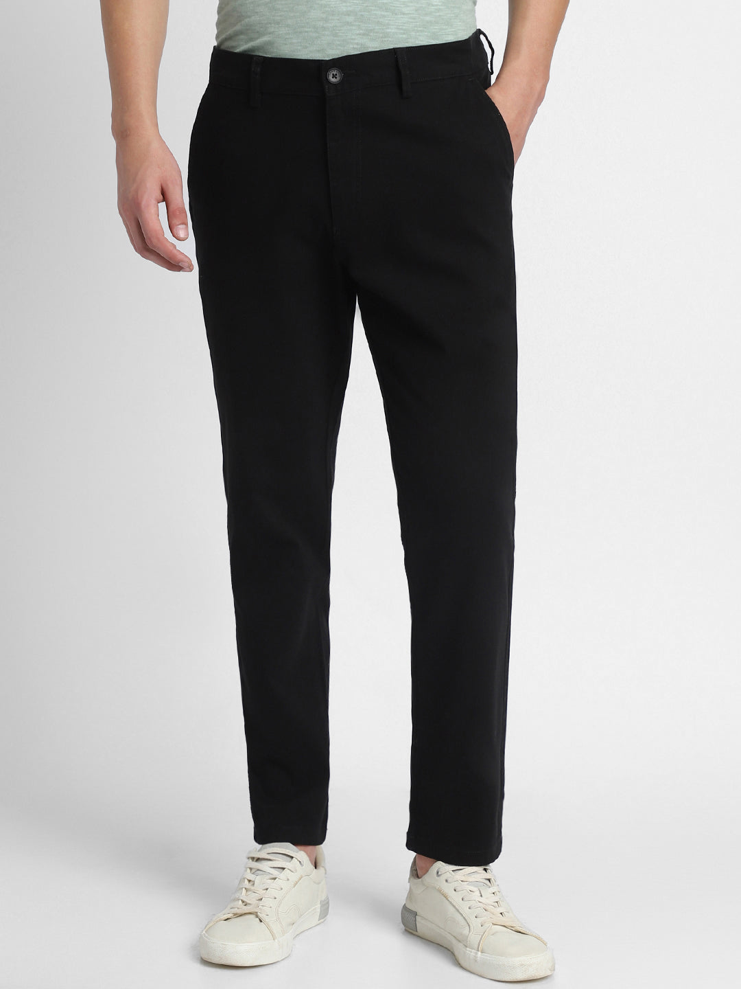 Men's Black Solid Casual Trousers