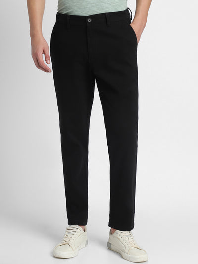 Men's Black Solid Casual Trousers