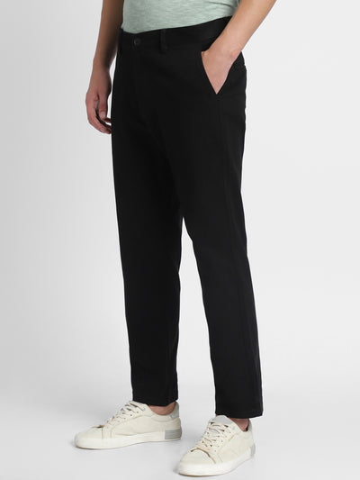 Men's Black Solid Casual Trousers