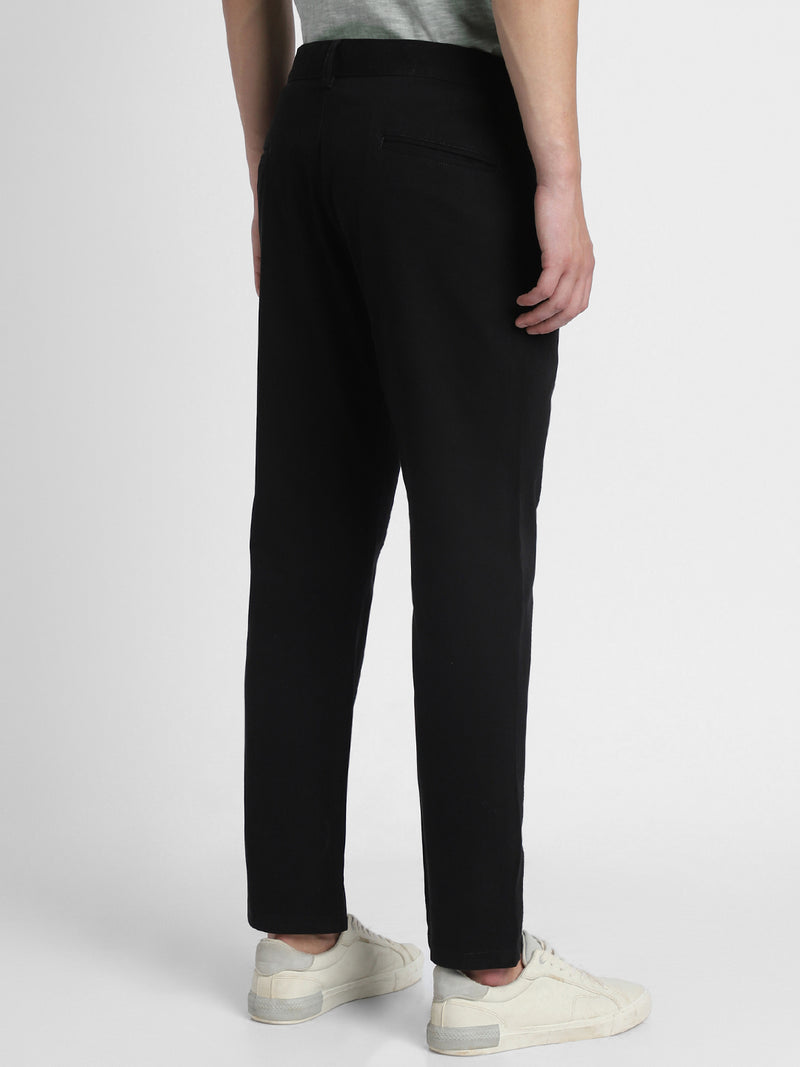 Men's Black Solid Casual Trousers