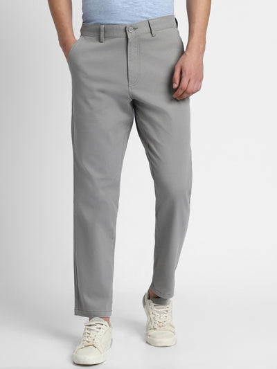 Men's Mid Grey Solid Casual Trousers