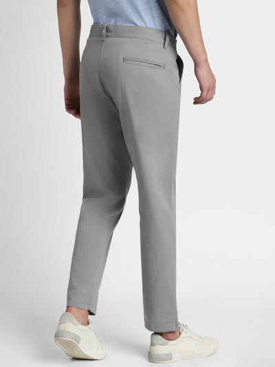 Men's Mid Grey Solid Casual Trousers