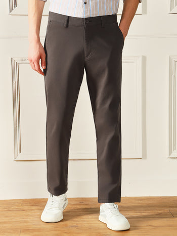 Men's Graphite Grey Solid Casual Trousers