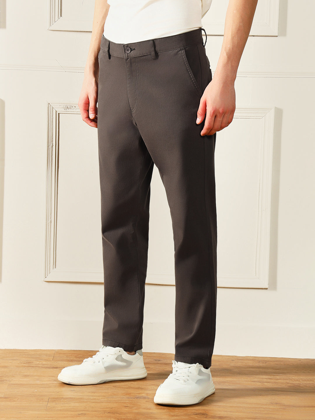 Men's Graphite Grey Solid Casual Trousers