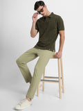 Men's Moss Green Solid Casual Trousers