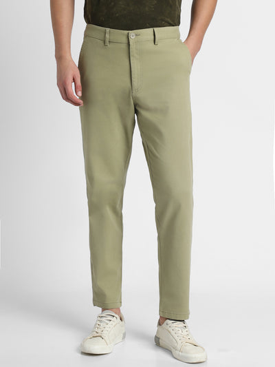 Men's Moss Green Solid Casual Trousers