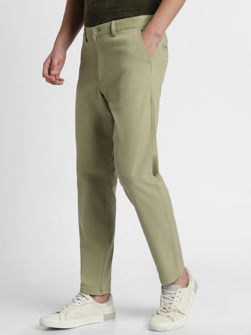 Men's Moss Green Solid Casual Trousers