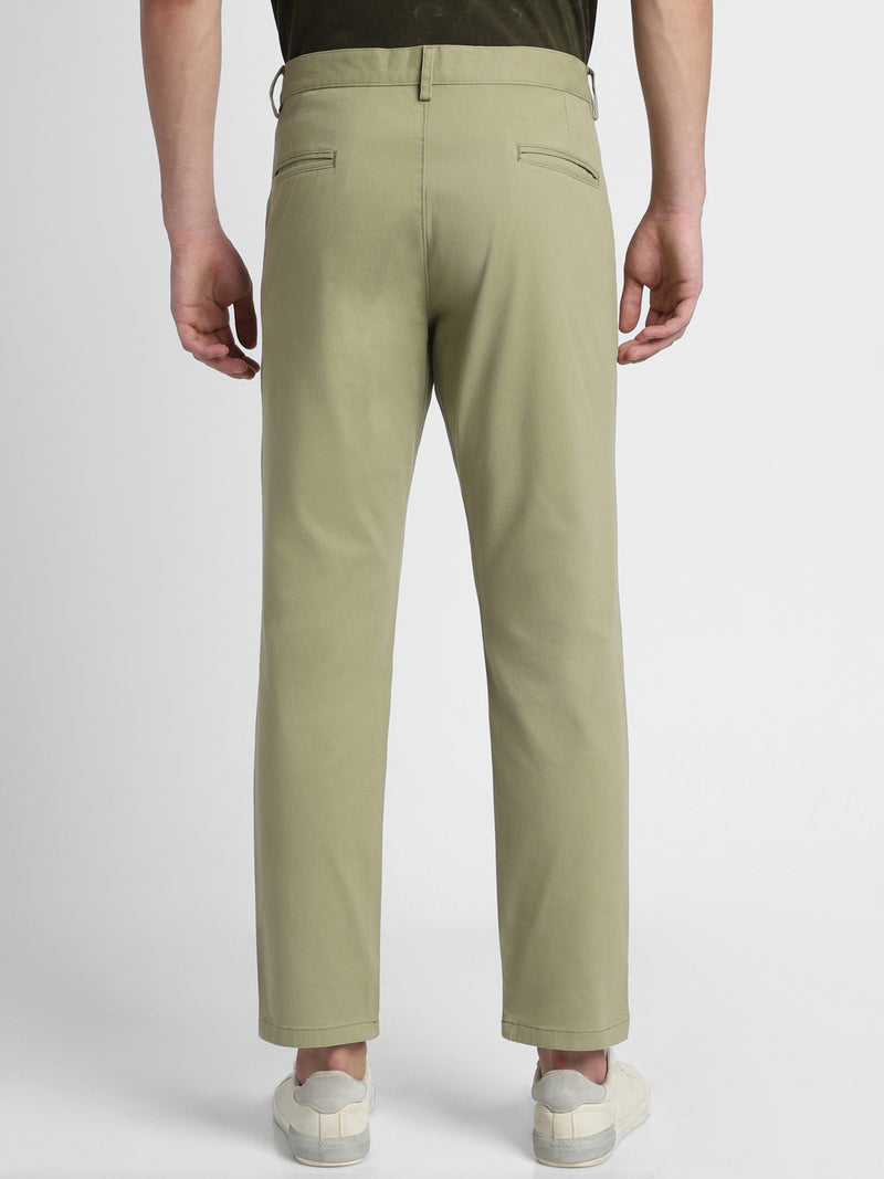 Men's Moss Green Solid Casual Trousers