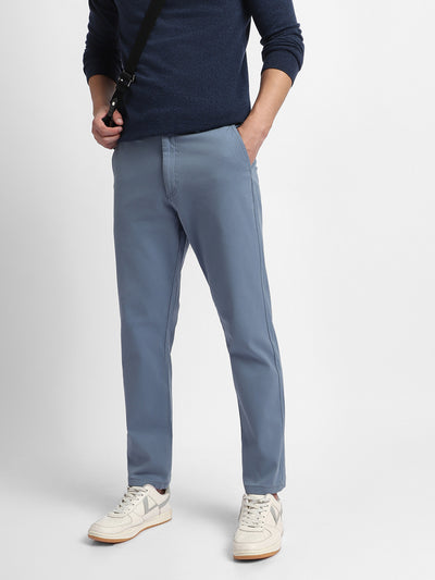 Men's Steel Blue Solid Stretchable Casual Trousers