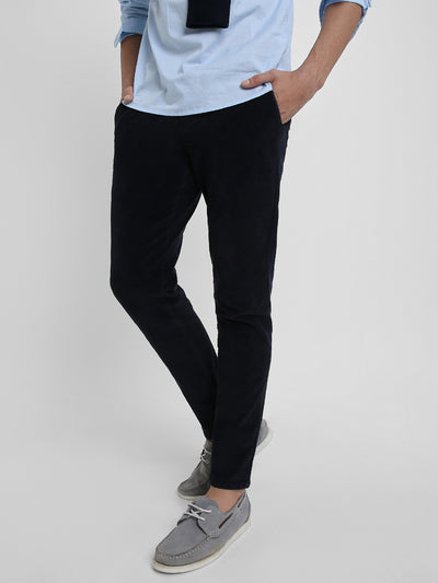 Dennis Lingo Men's Navy Solid Casual Trouser