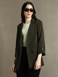 DL Woman Forest Green Solid Lapel Collar Full Sleeves Regular Fit Blazer