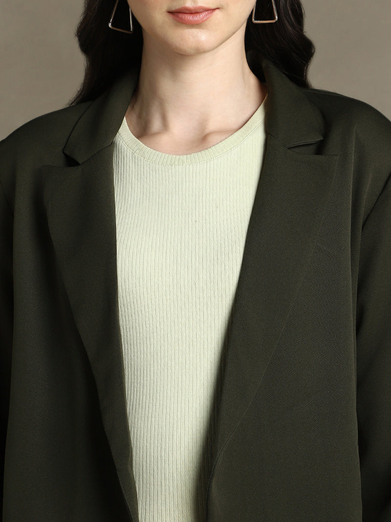 DL Woman Forest Green Solid Lapel Collar Full Sleeves Regular Fit Blazer