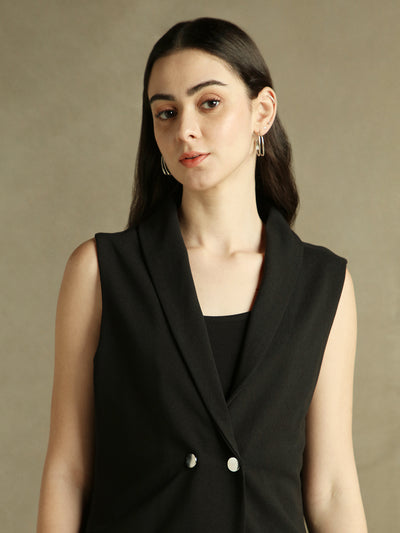 DL Woman Black Sleeveless Lapel Collar Blazer