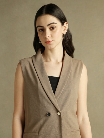 DL Woman Brown Sleeveless Lapel Collar Blazer