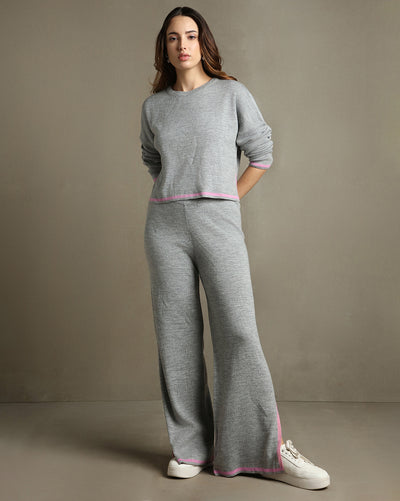 DL Woman Grey Solid Full Sleeves Round Neck Co-ord Set