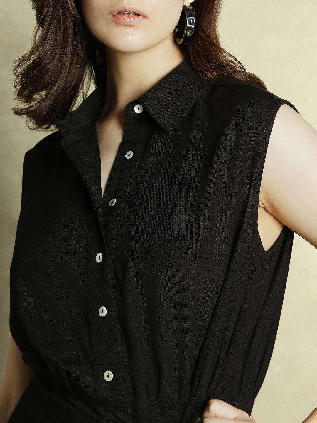 DL Woman Black Shirt collar Mini Dress