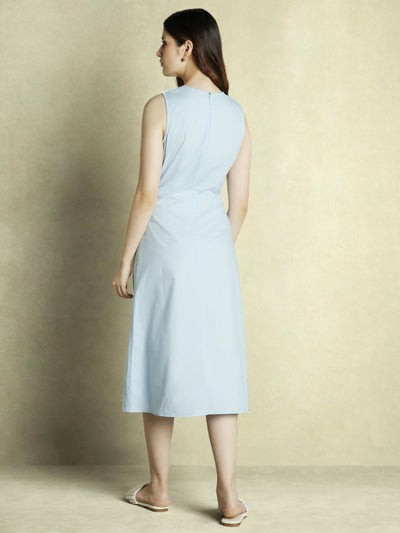 DL Woman Light Blue Solid V-Neck Knotted Maxi Dress