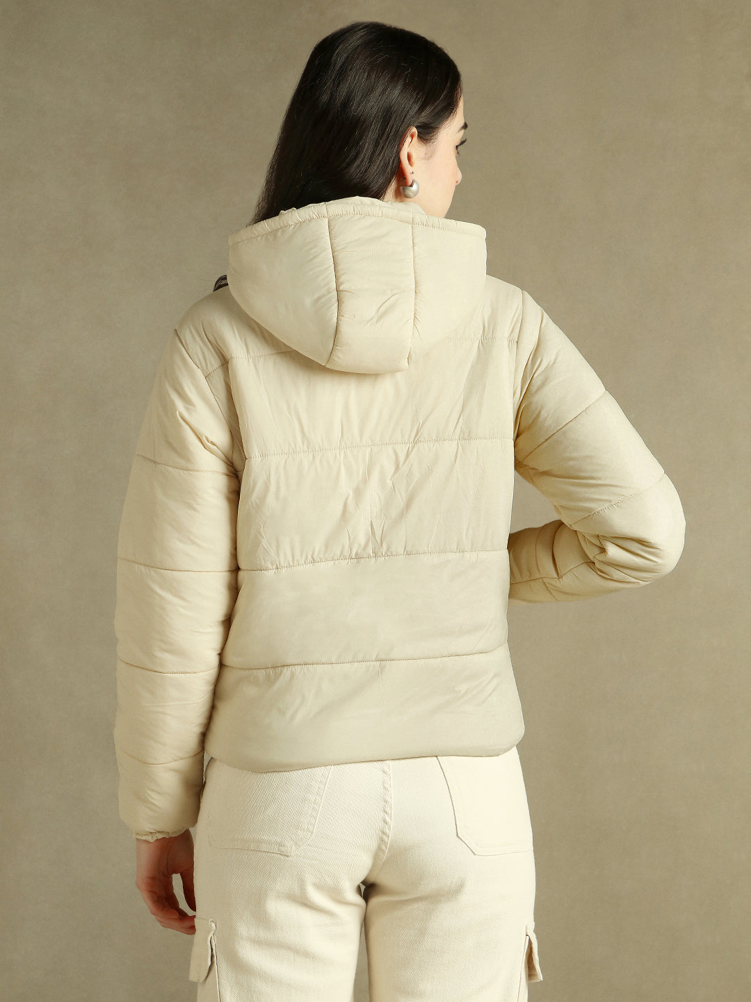 DL Woman Off White Hooded Full Sleeves Puffer Jacket