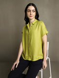 DL Woman Apple Green Solid Spread Collar Half Sleeves Oversized Shirt