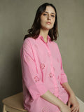 DL Woman Pink Collared Schiffli  Cotton Shirt