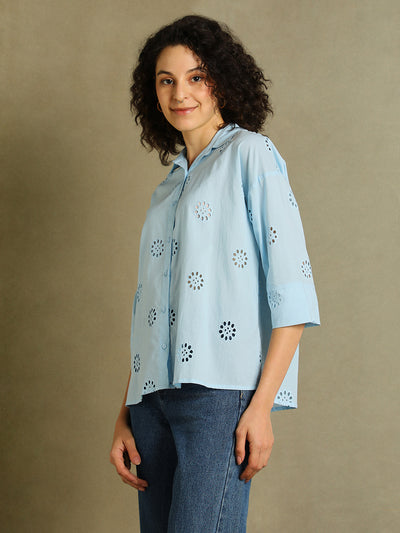 DL Woman Light Blue Schffili Spread Collar Full Sleeves Shirt