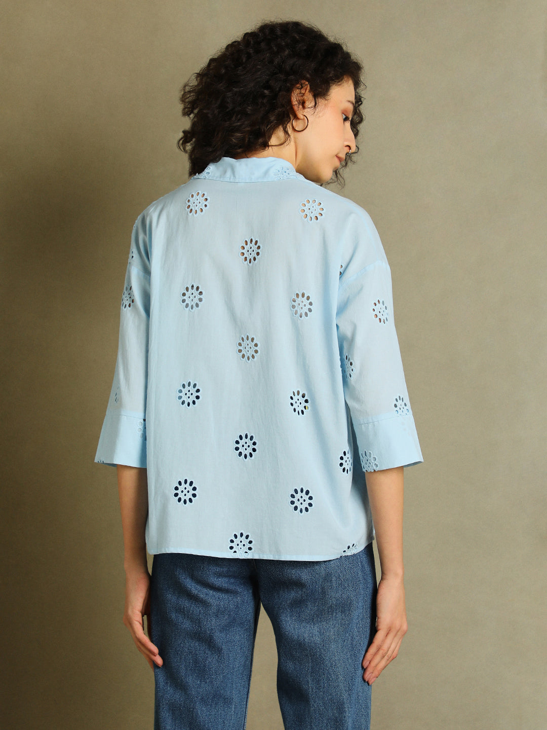 DL Woman Light Blue Schffili Spread Collar Full Sleeves Shirt