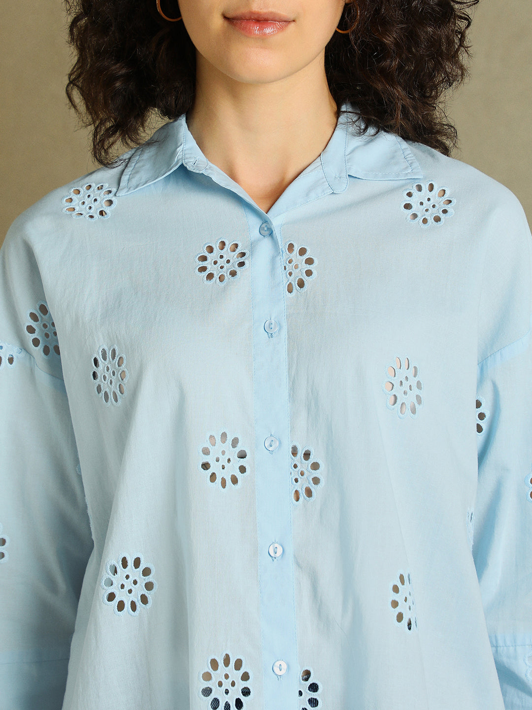 DL Woman Light Blue Schffili Spread Collar Full Sleeves Shirt