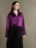 DL Woman Purple Solid Spread Collar Full Sleeves Relaxed Fit Shirt