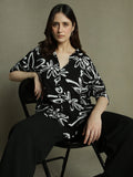 DL Woman Black Floral Print Collared Cotton Shirt