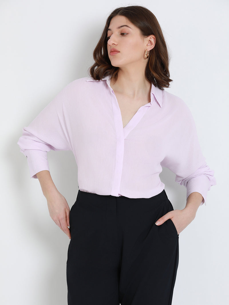 DL Woman Shirt Collar Relaxed Fit Solid Lavender Shirt