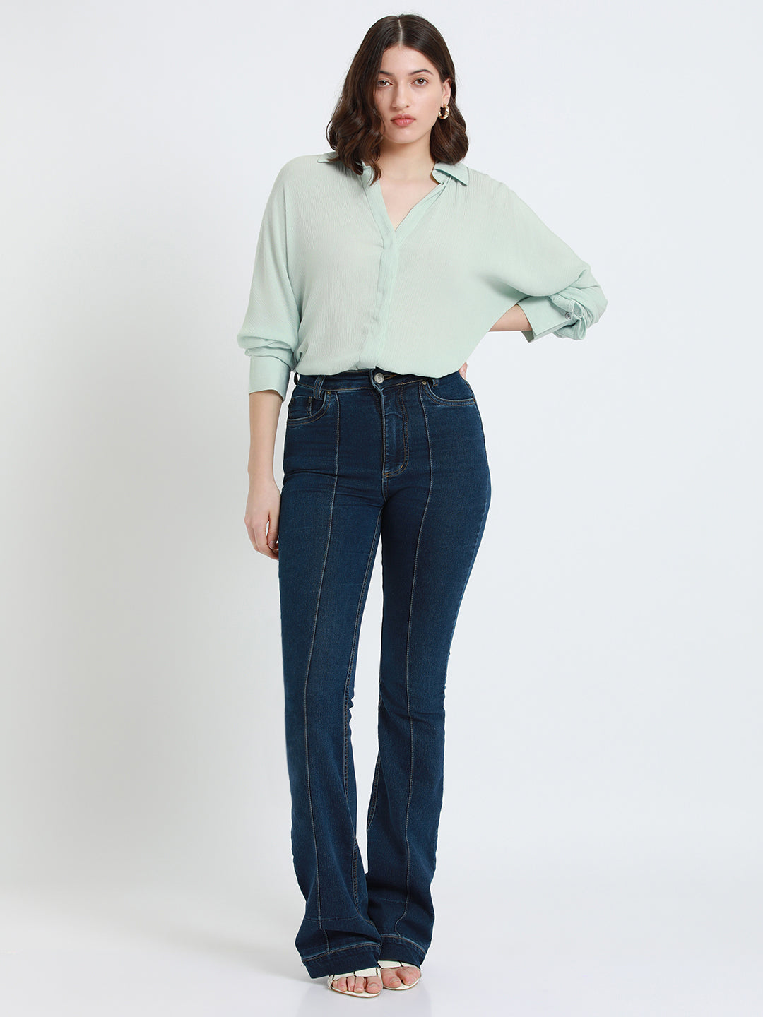 DL Woman Shirt Collar Relaxed Fit Solid Mint Shirt