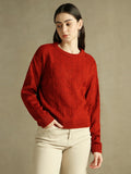 DL Woman Round Neck Solid Rust Full Sleeves Pullover Sweater